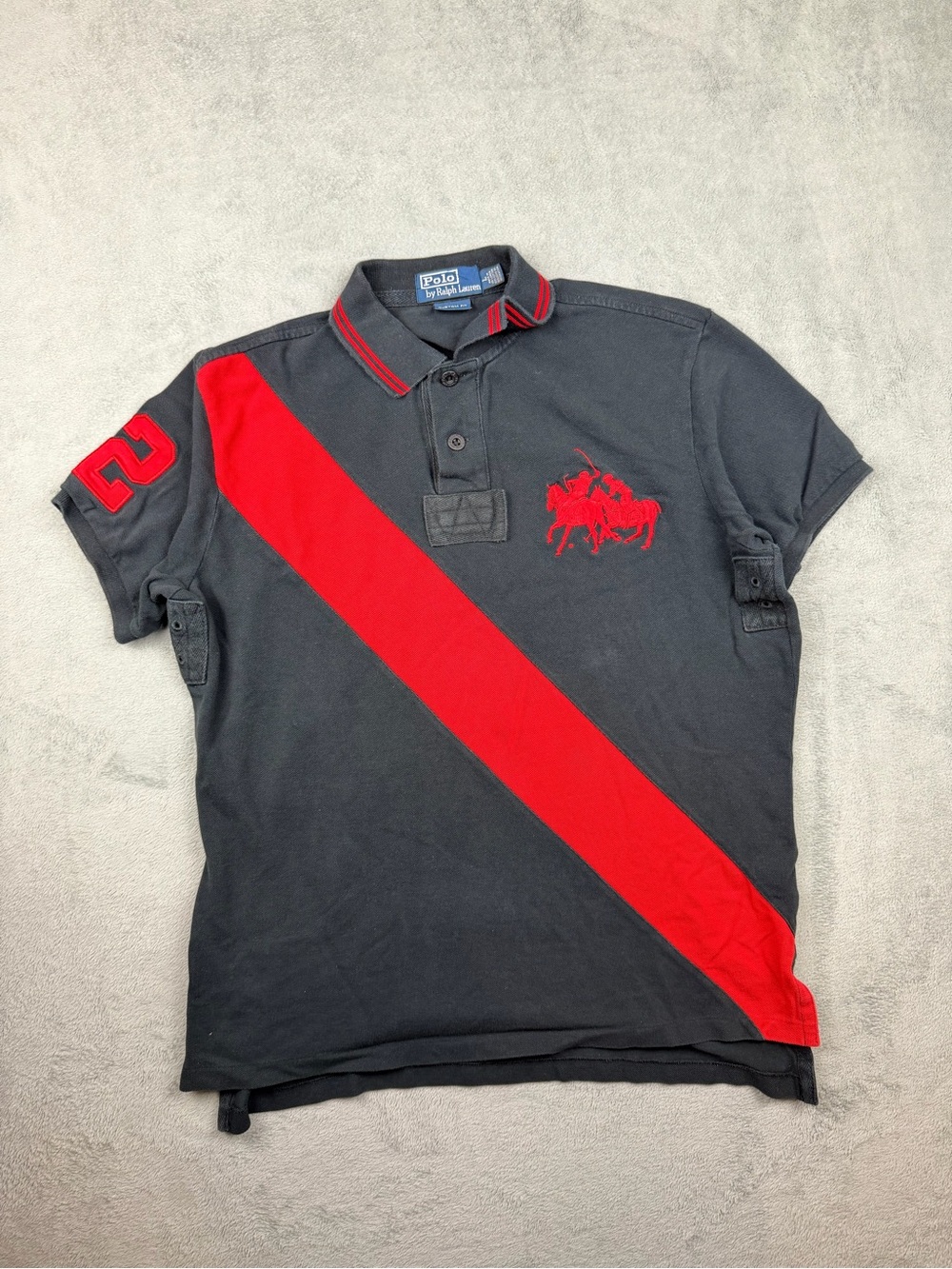Ralph Lauren Black Polo with Red Diagonal Stripe